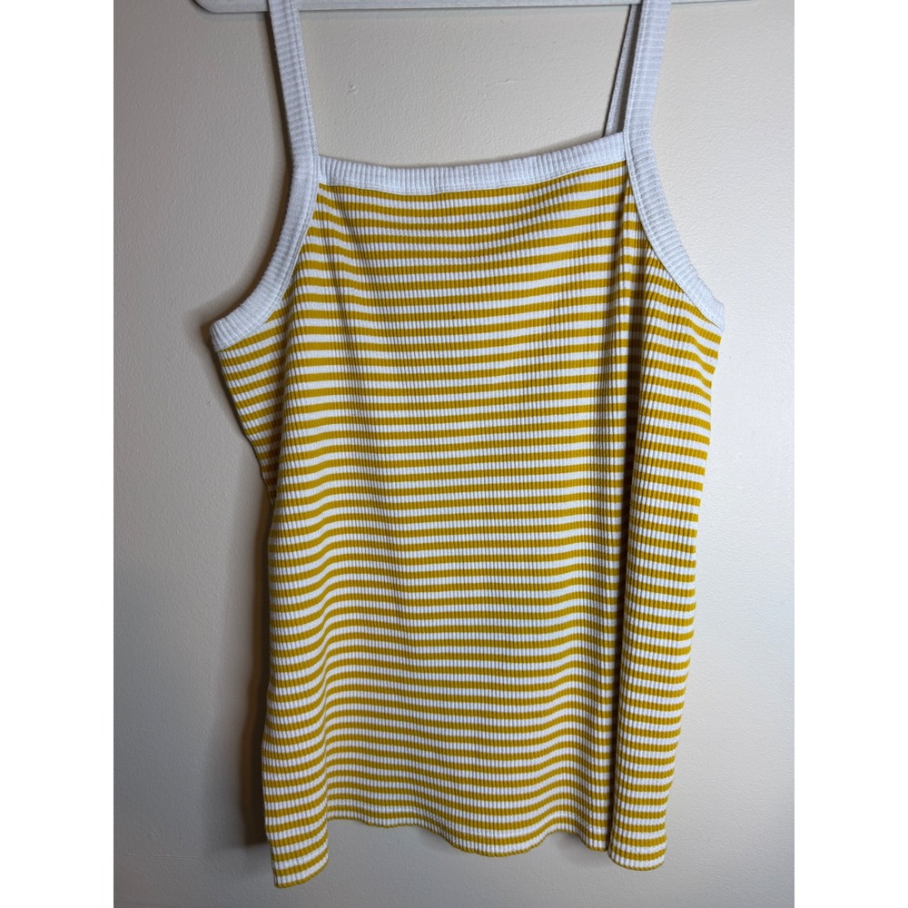 Old Navy Womens XXL Yellow White Striped Ribbed Cami Tank Slim Fit Y2K 90s